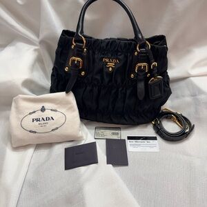 Prada Nero (Black) Tessuto Gaufre’ Shoulder Bag with Gold-Tone Hardware